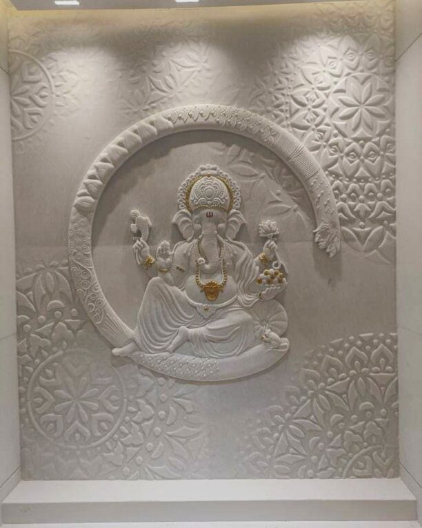 Ornate Circular Ganesha 3D Stone Wall Mural