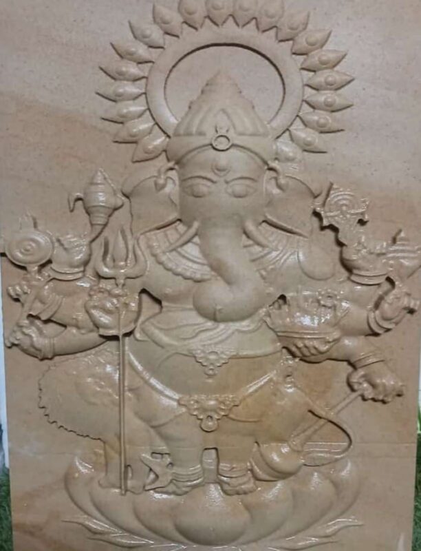 3D Multi-Armed Ganesha Stone Mural