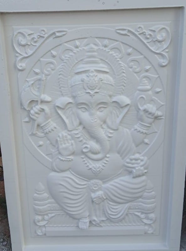 White Ganesha 3D Stone Wall Mural