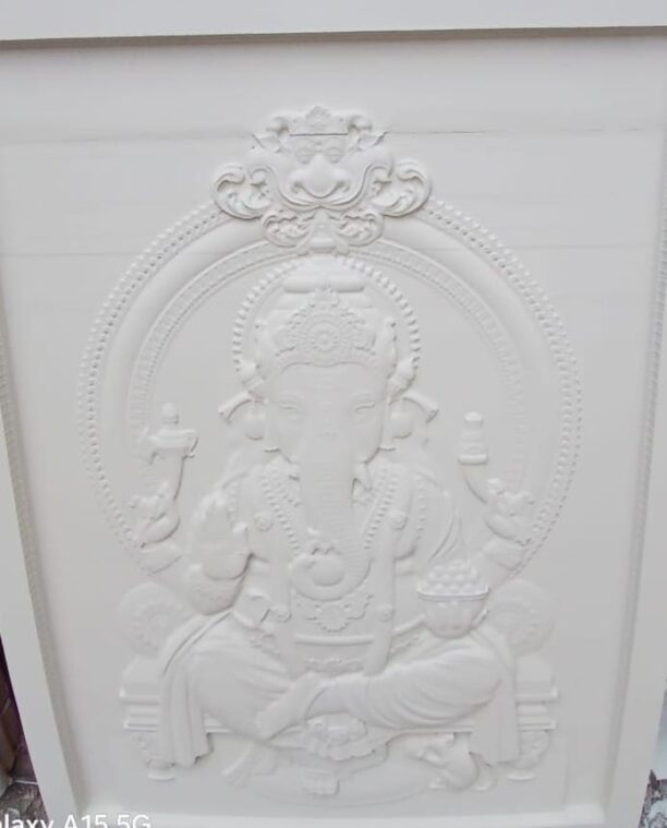 Elegant White Ganesha 3D Stone Wall Mural