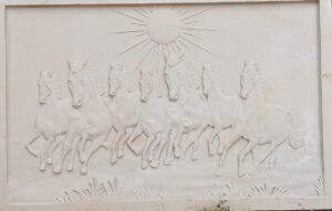 "Seven Running Horses Sun Relief Stone Wall Mural