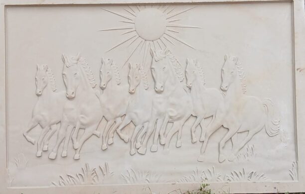 "Seven Running Horses Sun Relief Stone Wall Mural