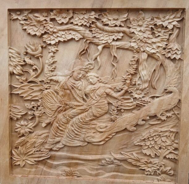 Radha Krishna Wooden Wall Panel
