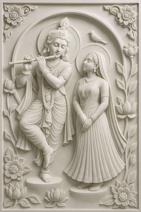 Radha Krishna Floral Lotus Panel