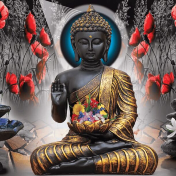 Black & Gold Meditating Buddha Statue