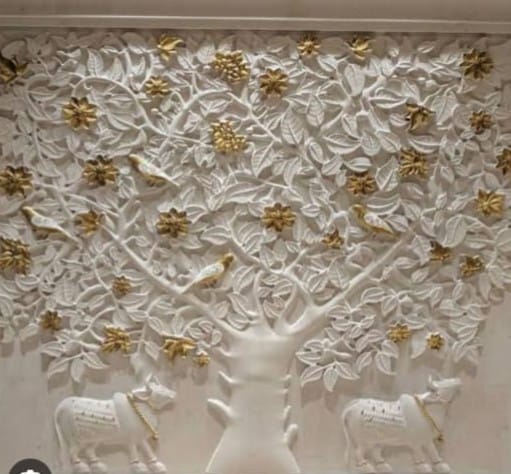 Handcrafted Kamadhenu Tree Stone Wall Mural