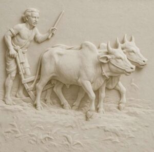 Farmer Plowing Field Stone Wall Mural