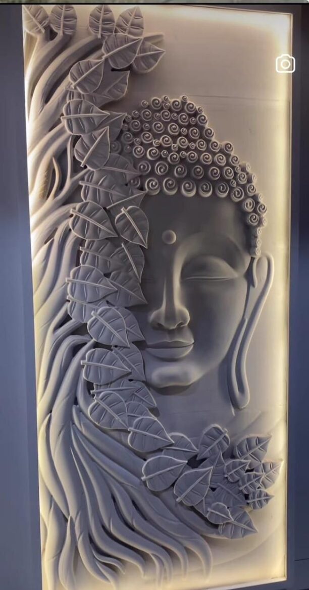 Serene Bodhi Tree Buddha Stone Mural