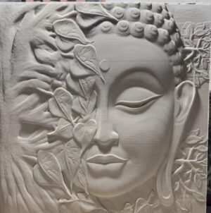 Textured Buddha Face Bodhi Leaf Mural