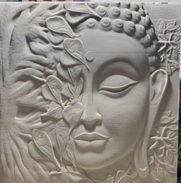 Textured Buddha Face Bodhi Leaf Mural
